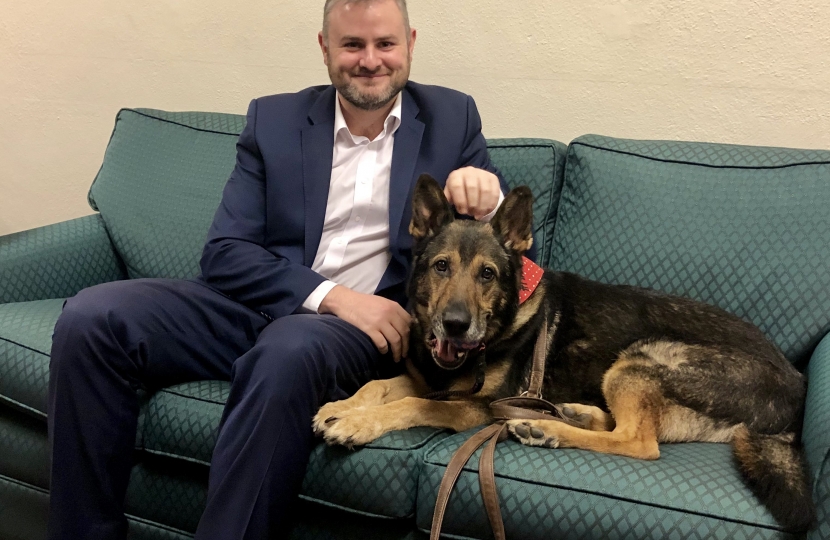 Andrew Stephenson MP & Finn the German Shepherd police dog